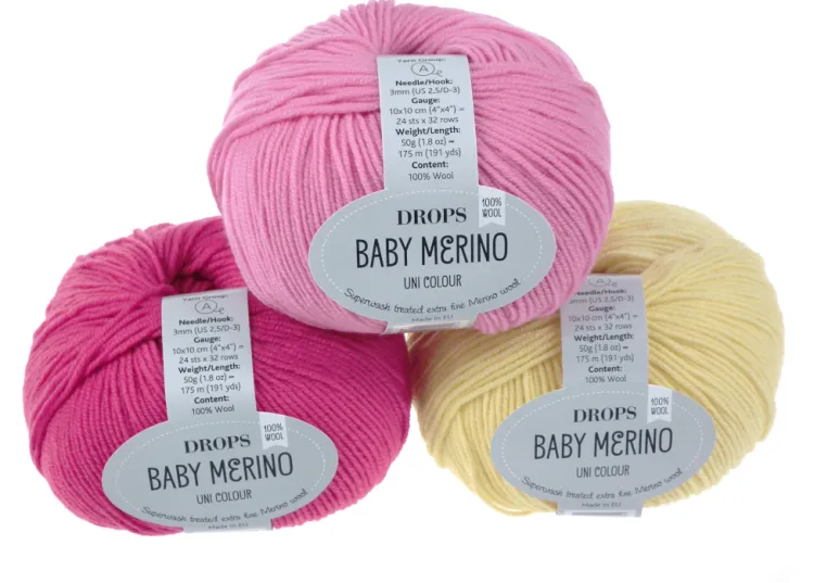 Włóczka, DROPS Baby Merino, kolor 07 różowy, fuksja i żółty