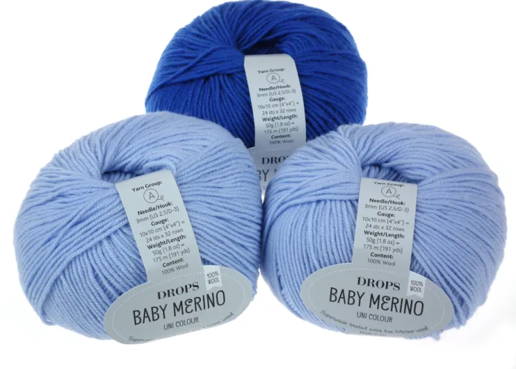 Włóczka, DROPS Baby Merino, kolor 11 błękitny stalowy, jaskrawobłękitny
