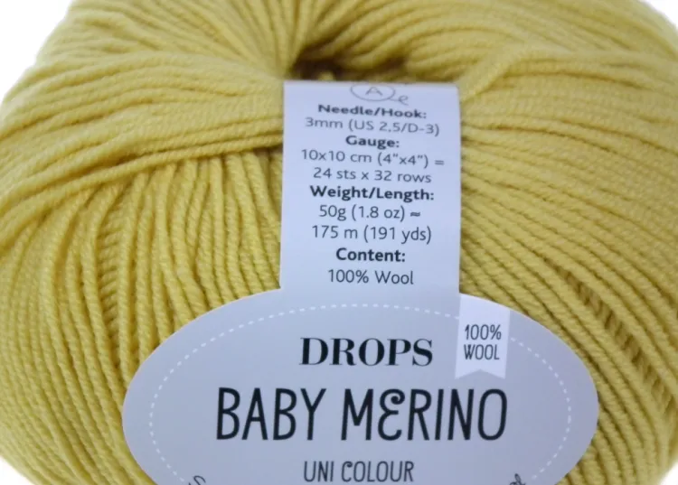 Włóczka, DROPS Baby Merino, kolor 45 cytrynowy