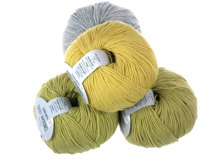 Włóczka, DROPS Baby Merino, kolor 45 cytrynowy, limonkowy, jasny szary