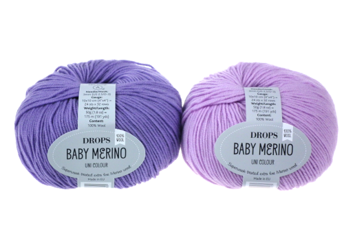 Włóczka, DROPS Baby Merino, kolor 14 fioletowy i jasnofioletowy