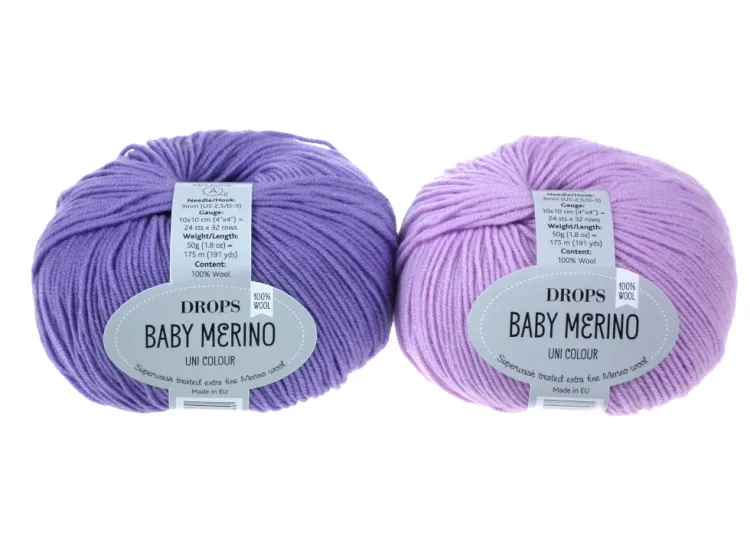 Włóczka, DROPS Baby Merino, kolor 14 fioletowy i jasnofioletowy