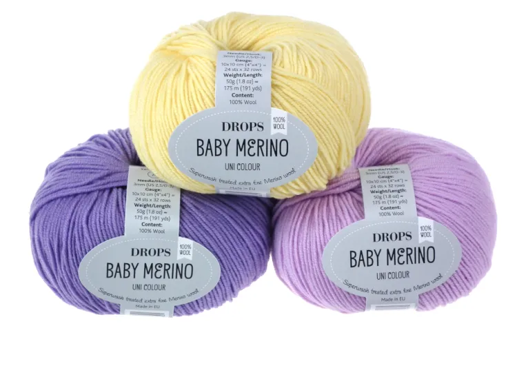 Włóczka, DROPS Baby Merino, kolor 14 fioletowy i jasnofioletowy i żółty