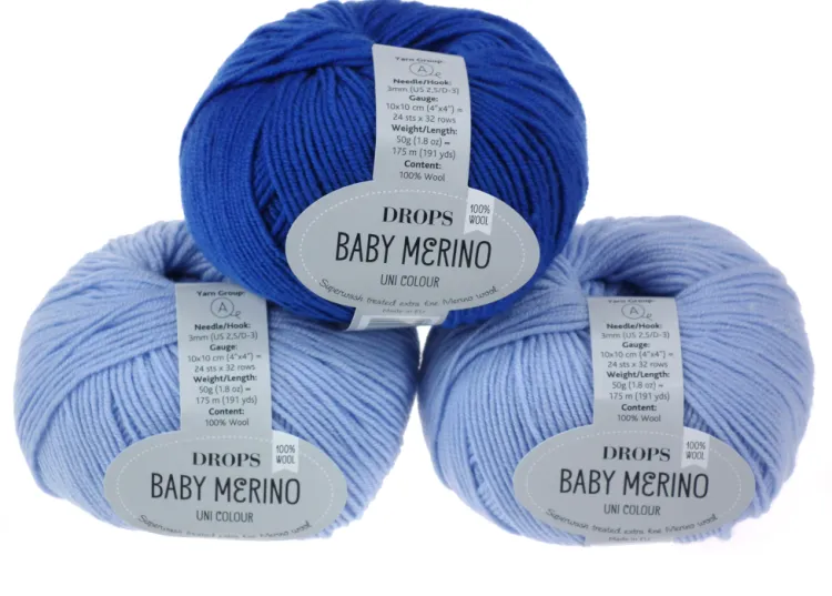 Włóczka, DROPS Baby Merino, kolor 33 jaskrawoniebieski i błękitny stalowy