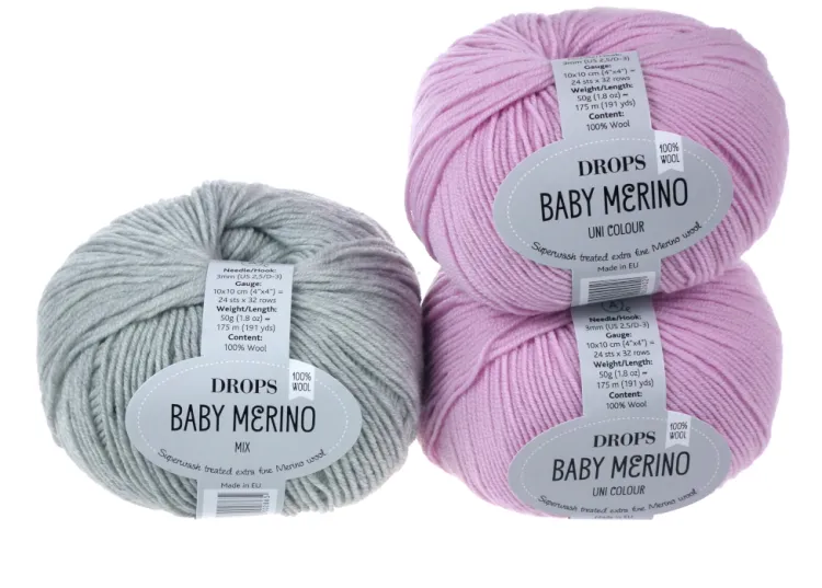 Włóczka, DROPS Baby Merino, kolor 26 jasny stary róż i jasny szary