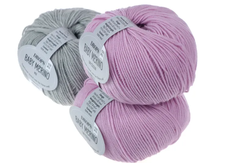 welna merino - DROPS Baby Merino - kolor 22 jasny szary i jasny stary róż