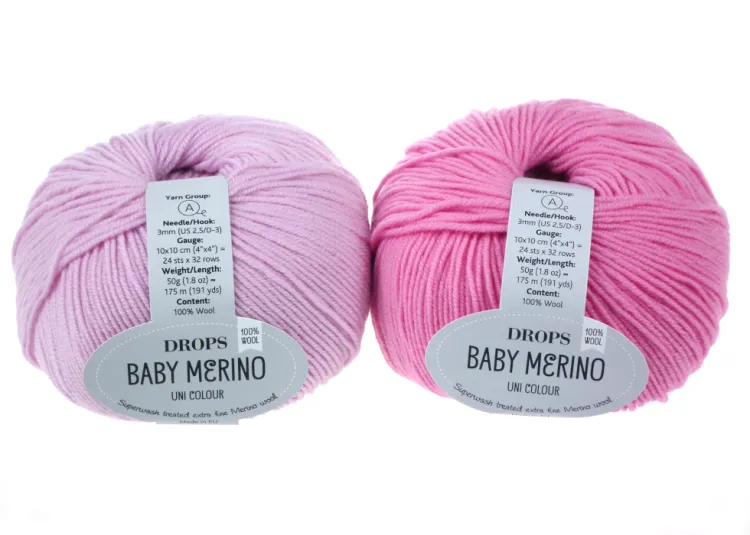 Włóczka, DROPS Baby Merino, kolor 26 jasny stary róż i różowy