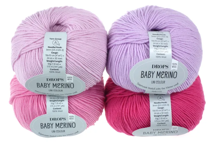 Włóczka, DROPS Baby Merino, kolor 08 fuksja, jasny stary róż, jasnofioletowy, różowy